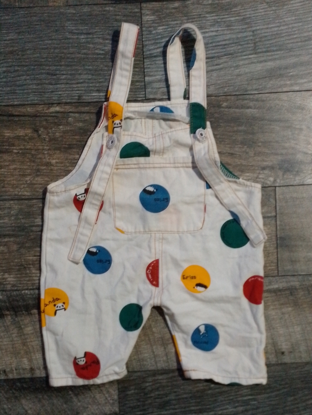 Baby 6-9 Months Handmade White Polka Dot Overalls with Multicolor Circles